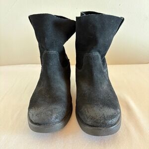 UGG Josefene Black Suede Slouch Boots Women 7 Mid Calf Fold Down Casual Winter